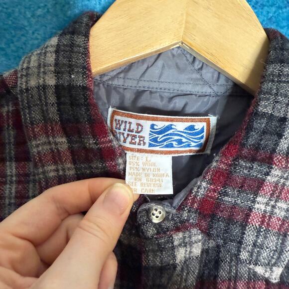 VTG Wild River Wool Shirt Men’s Plaid Gray Red Made in Korea Shacket Sz L - Picture 6 of 13